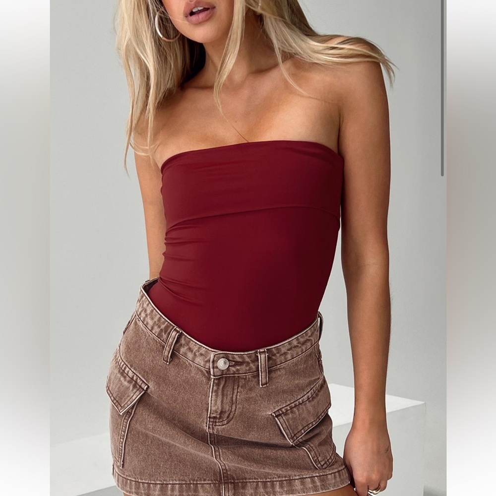 Princess Polly Niner Strapless Bodysuit Burgundy